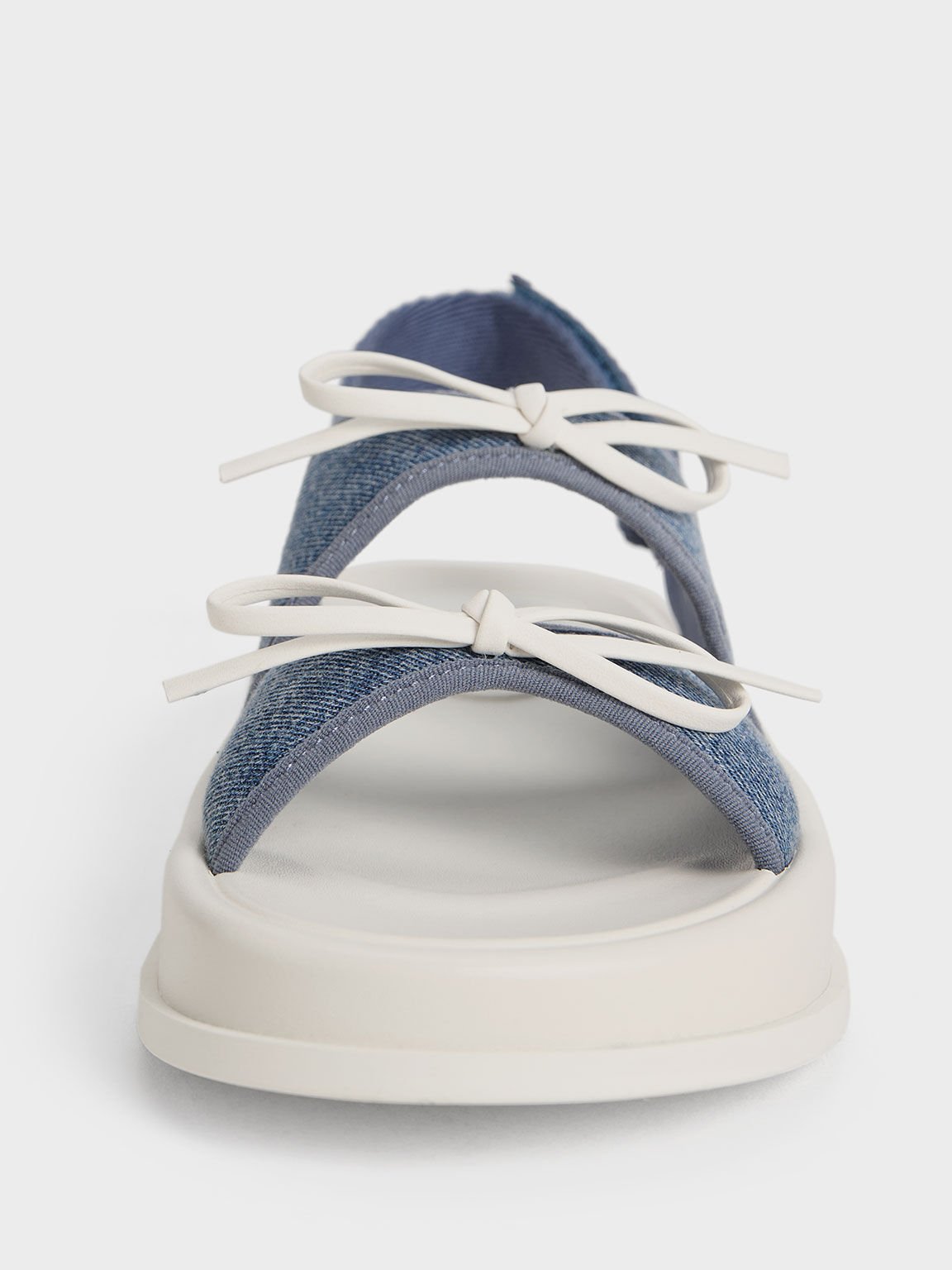 Girls' Denim Double Bow Sandals, Denim Blue, hi-res