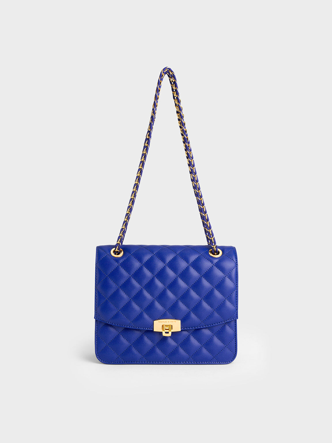 Túi đeo vai nữ phom chữ nhật nắp gập Quilted Chain Strap cobalt 