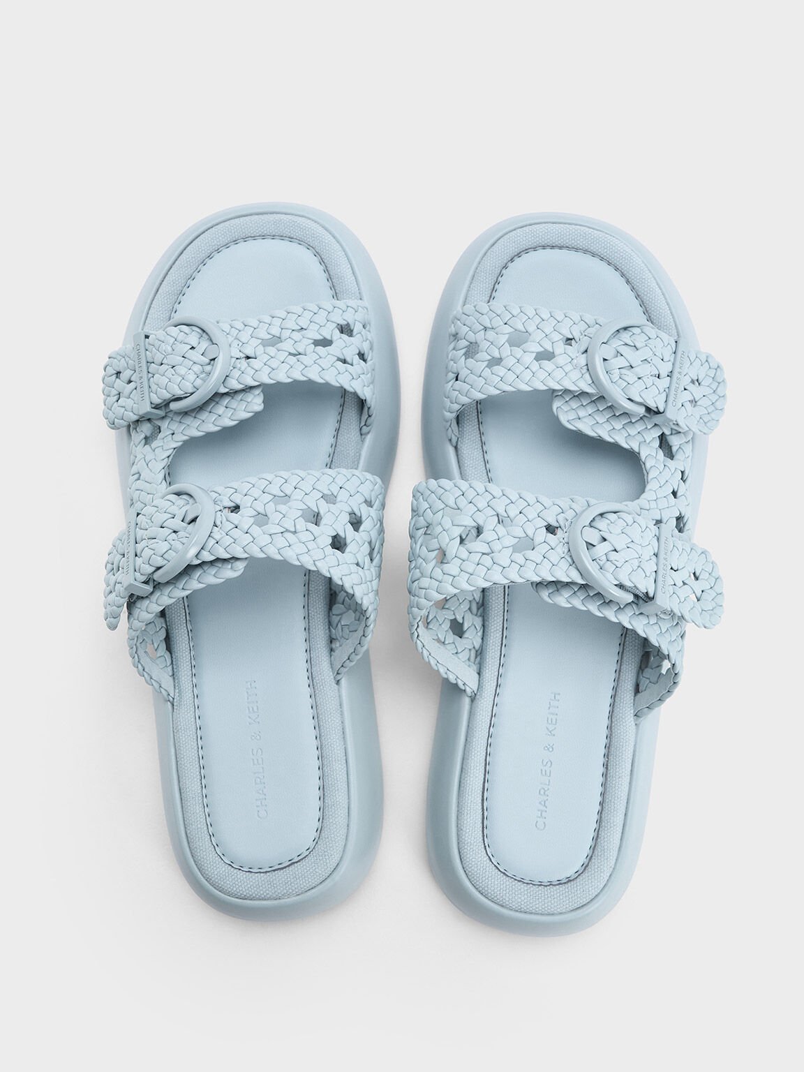 Woven Double-Strap Buckled Sandals, Light Blue, hi-res