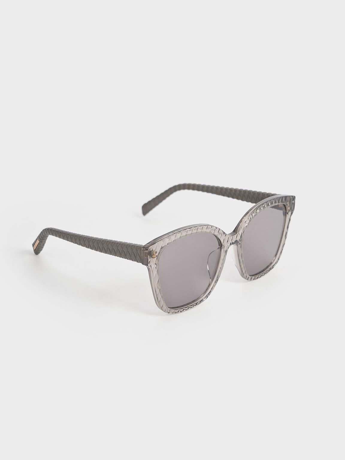 Recycled Acetate & Leather Quilted Sunglasses, Grey, hi-res