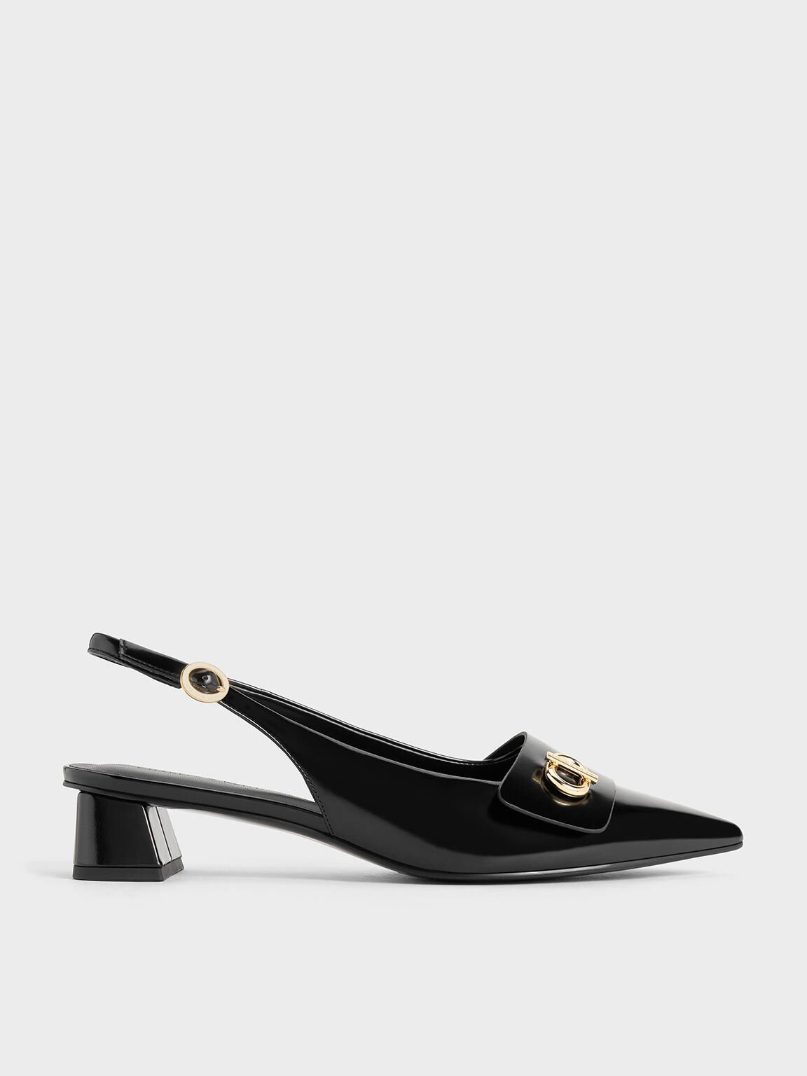 Metallic-Accent Pointed-Toe Slingback Pumps, Black Boxed, hi-res