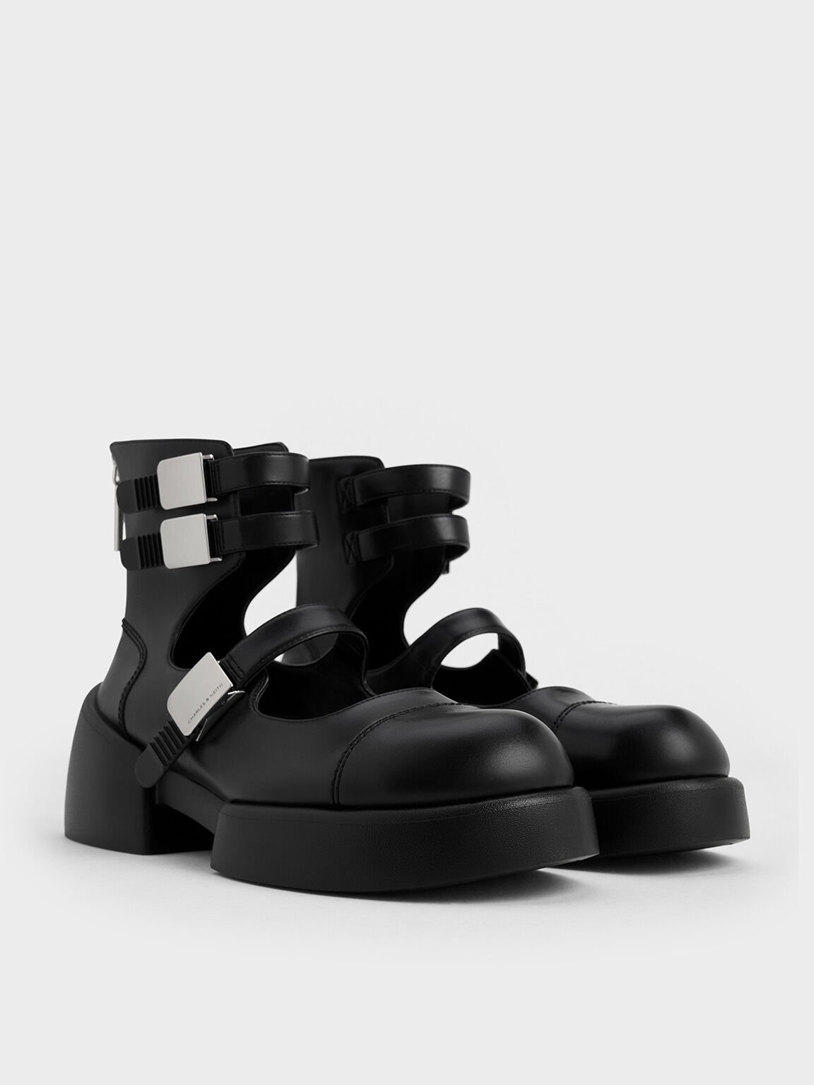 Giày boots đế cao Robbie Ankle-Strap Chunky Mary Janes, Đen, hi-res