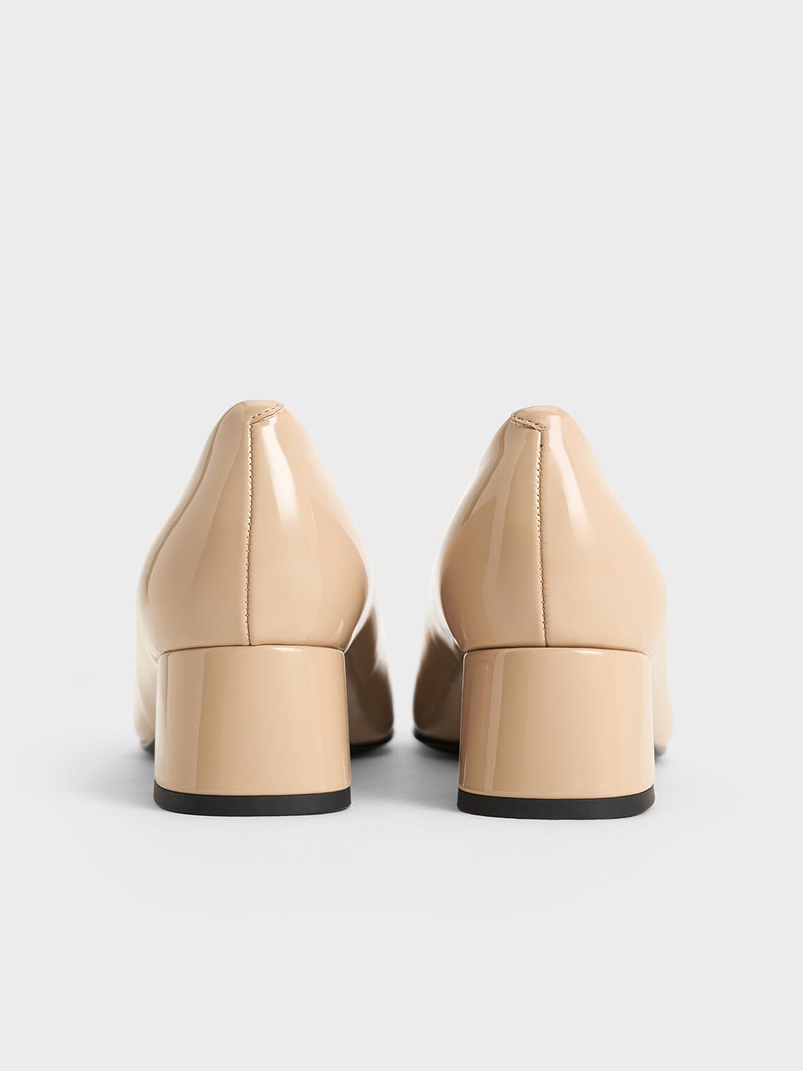 Giày cao gót mũi tròn Patent Round-Toe Block-Heel, Nude, hi-res