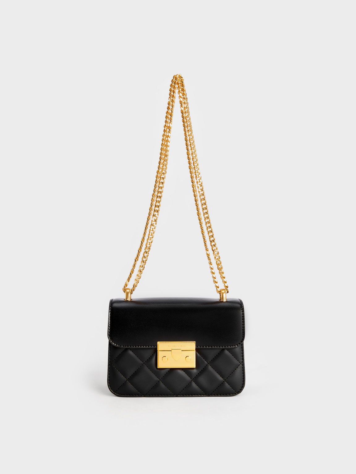 Black Metallic Push-Lock Chain Bag - Charles & Keith Vn