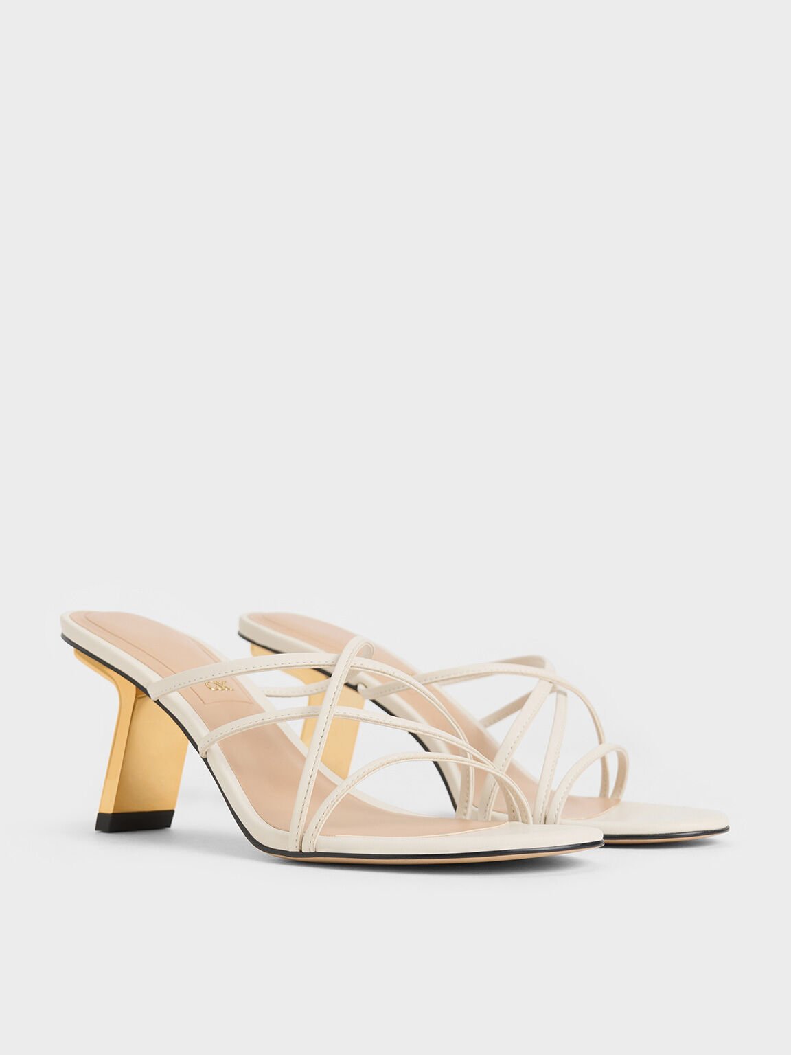 Orly Leather Strappy Slant-Heel Mules, White, hi-res