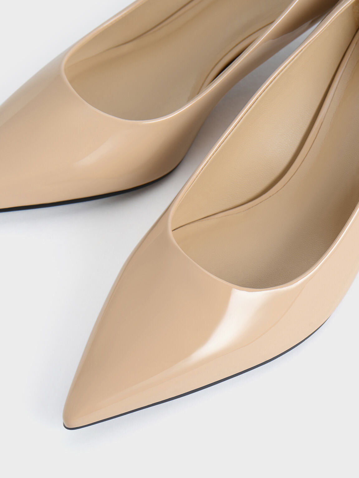 Patent Pointed-Toe Kitten-Heel Pumps, Nude, hi-res