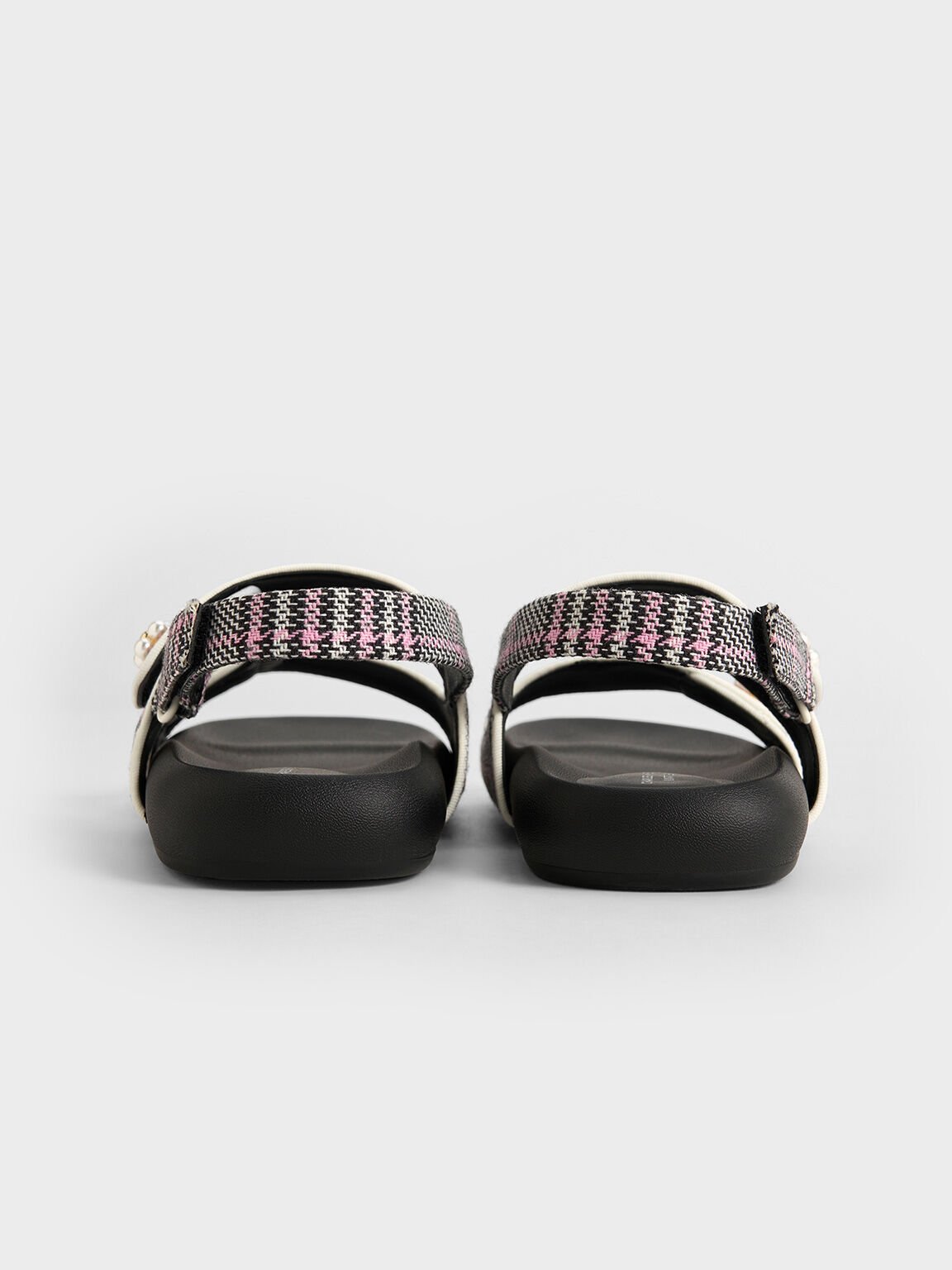 Giày sandals bé gái Plaid Beaded-Flower, Hồng, hi-res