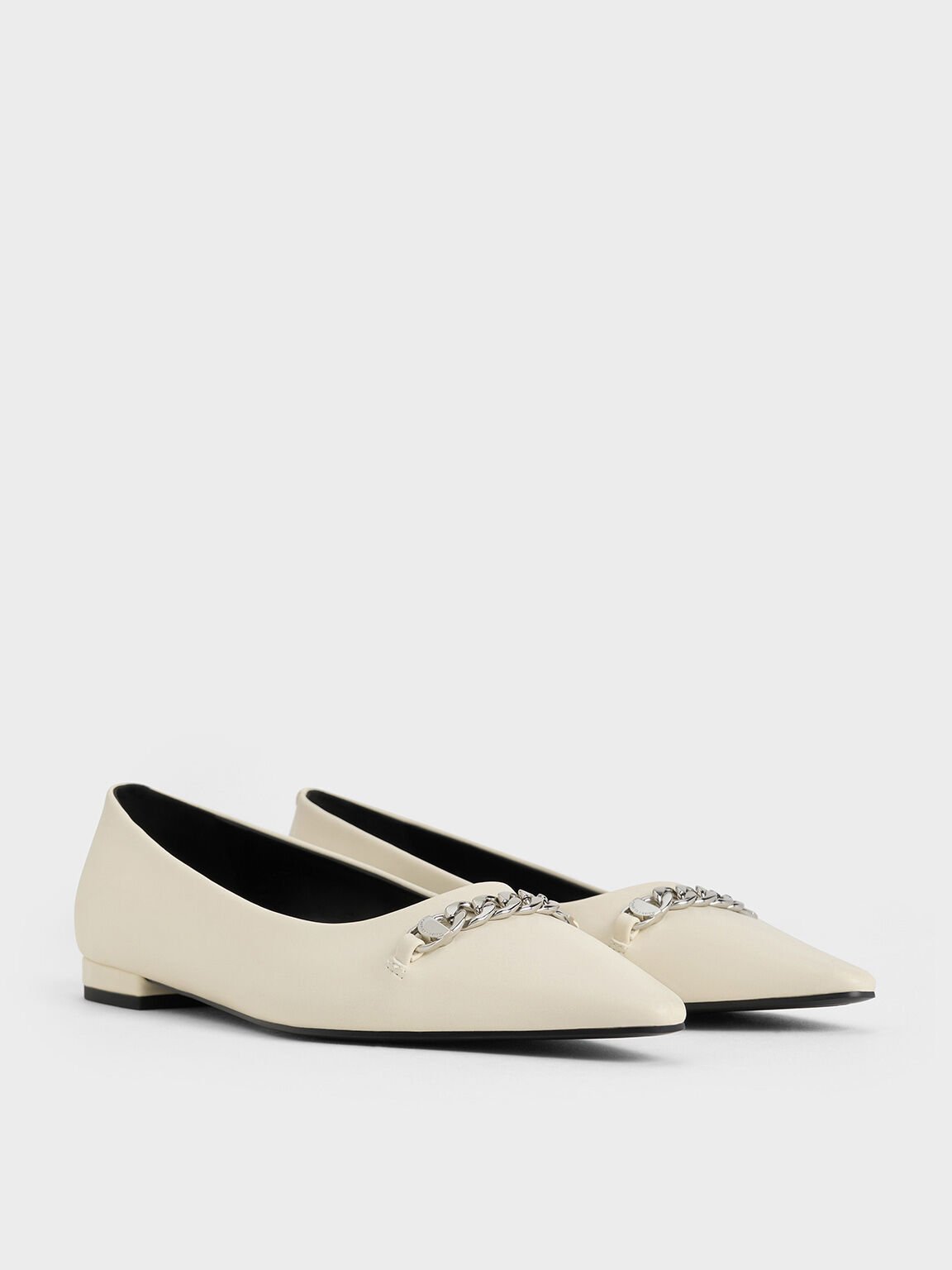 Chain-Link Pointed-Toe Ballet Flats, Chalk, hi-res