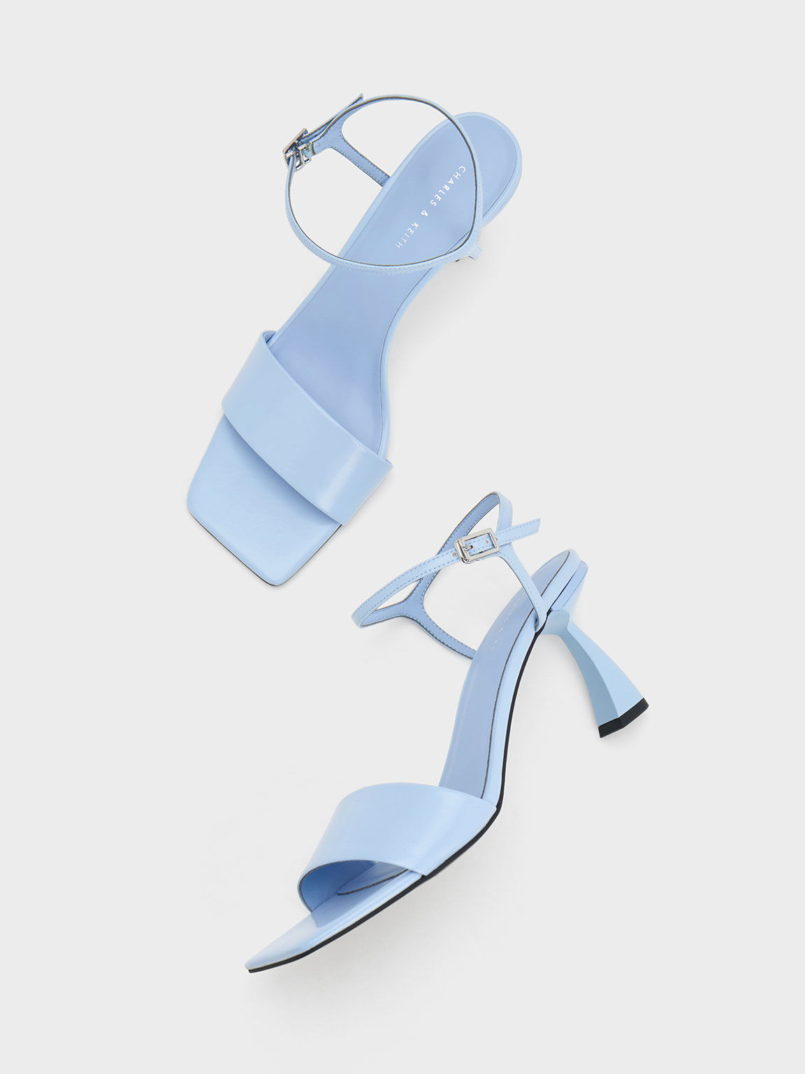 Open Toe Curved Heel Sandals, Blue, hi-res