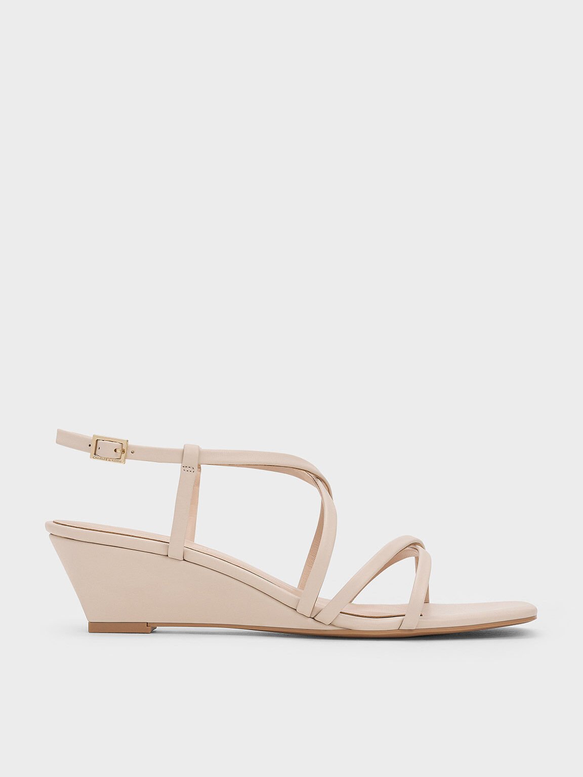 Patent Strappy Wedge Sandals, Cream, hi-res