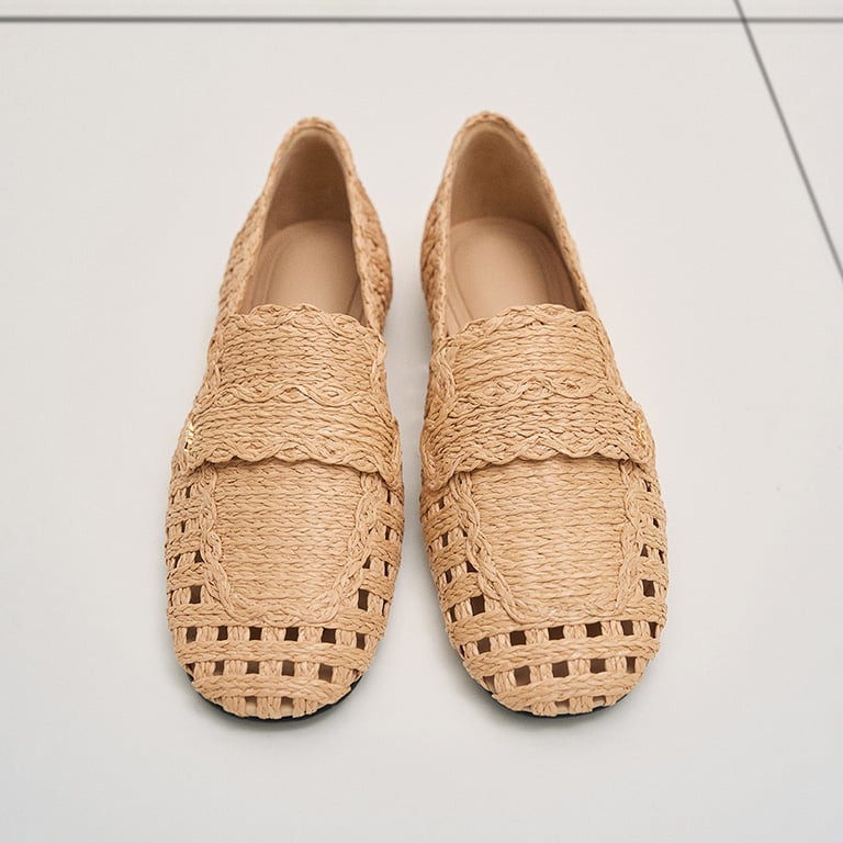 Women’s raffia woven loafers in sand – CHARLES & KEITH