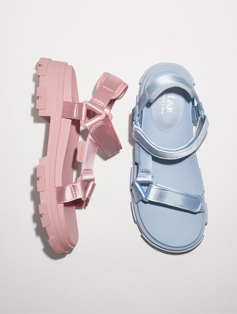 Girls' Satin Sports Sandals in pink and blue - CHARLES & KEITH