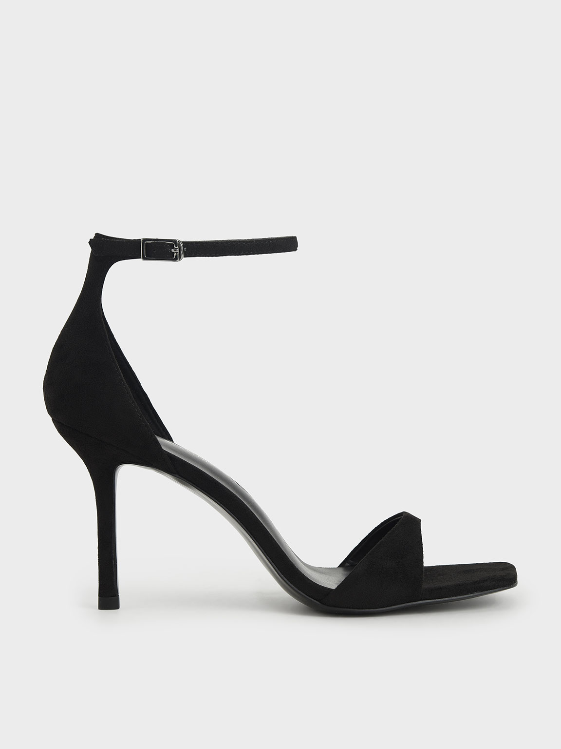 Black Textured Ankle Strap Heeled Sandals CHARLES KEITH VN