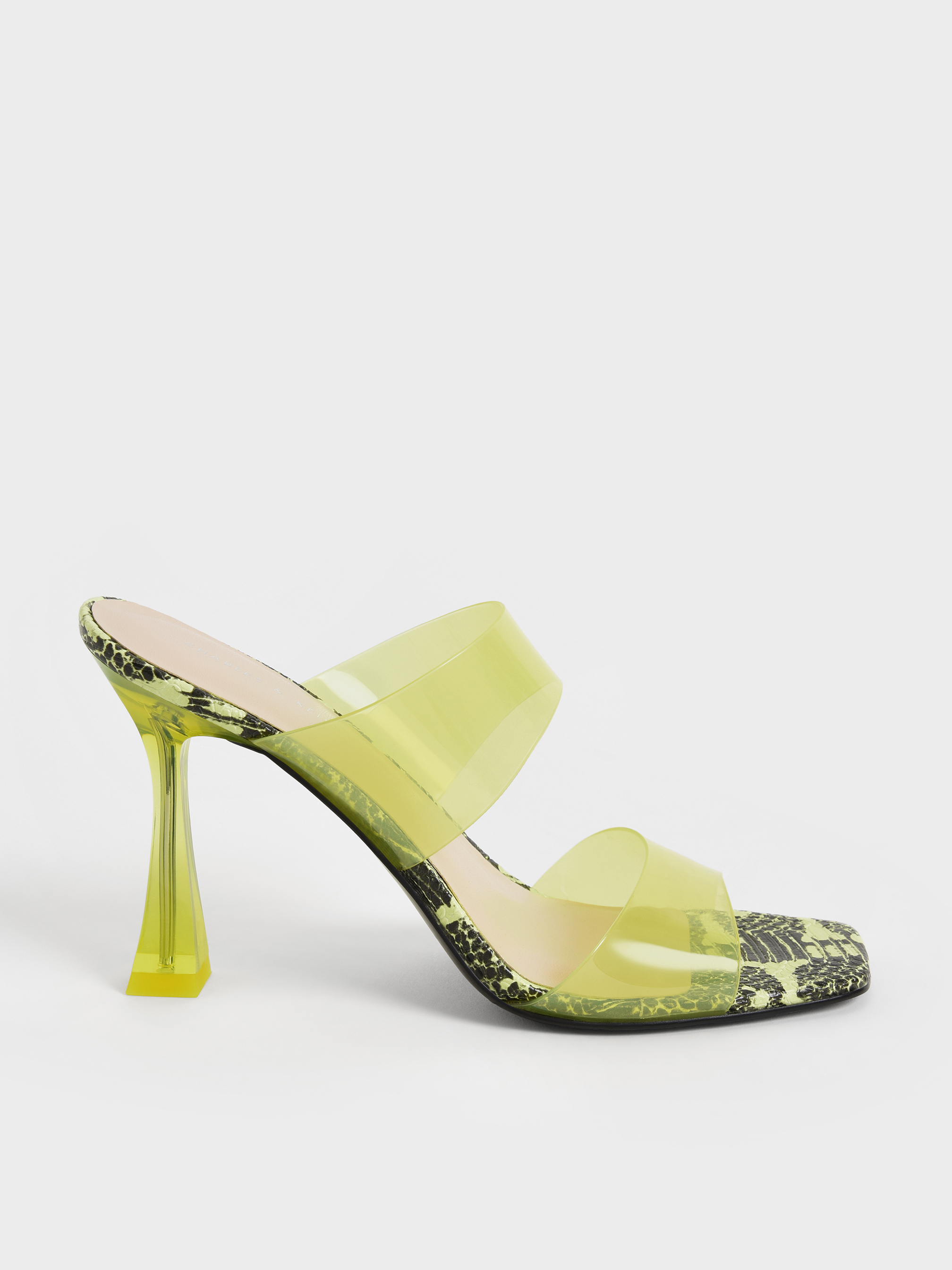 Yellow Snake-Print See-Through Heeled Mules - CHARLES & KEITH VN