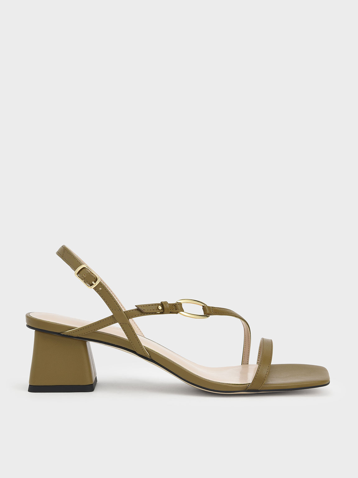 Olive Metallic Accent Strappy Block Heel Sandals CHARLES KEITH VN