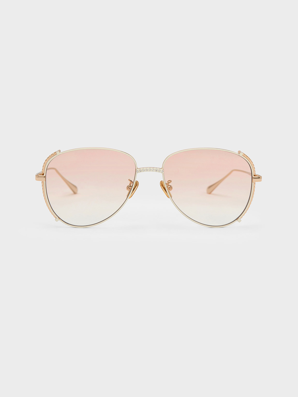 Cream Gem-Embellished Wireframe Aviator Sunglasses - CHARLES & KEITH VN