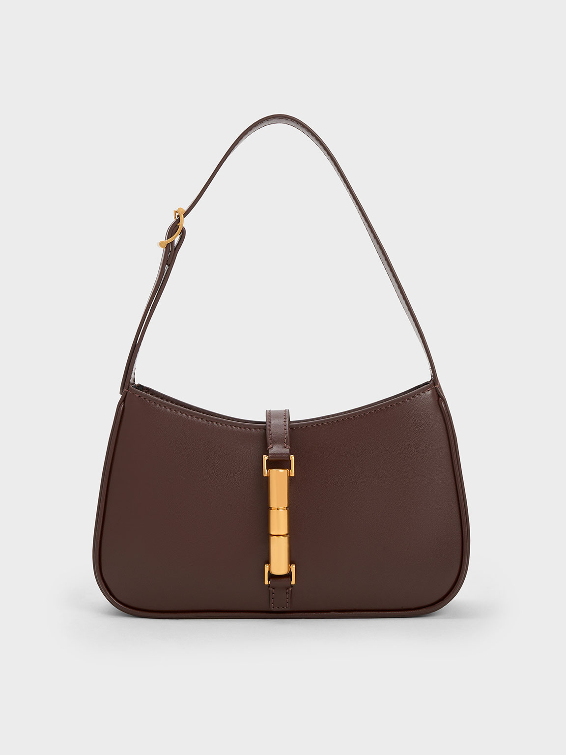 Dark Brown Cesia Metallic Accent Shoulder Bag - CHARLES & KEITH VN